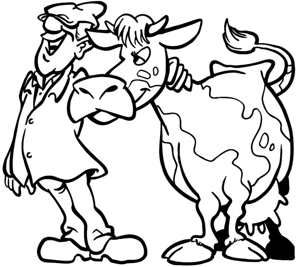 Farmer with gentle milk cow vinyl sticker. Customize on line.     Agriculture Crops Farming Farmer Cow 003-0111  